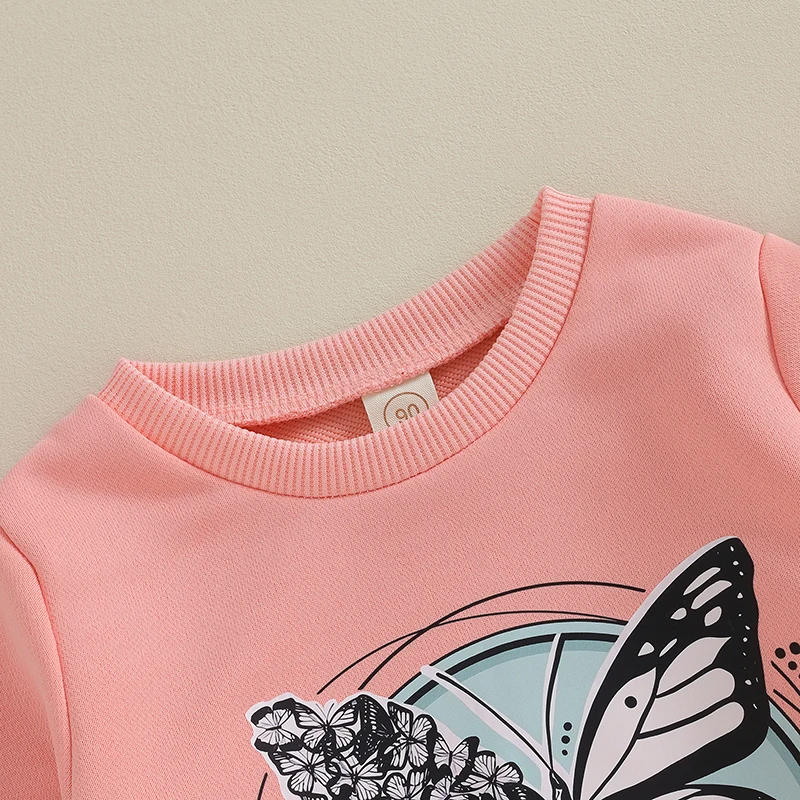 Description Picture 5 of itemToddler Girls Boys Sweatshirts Baby Clothes Letter Butterfly Print Crew Neck Long Sleeve Infant Pullovers Fall Tops