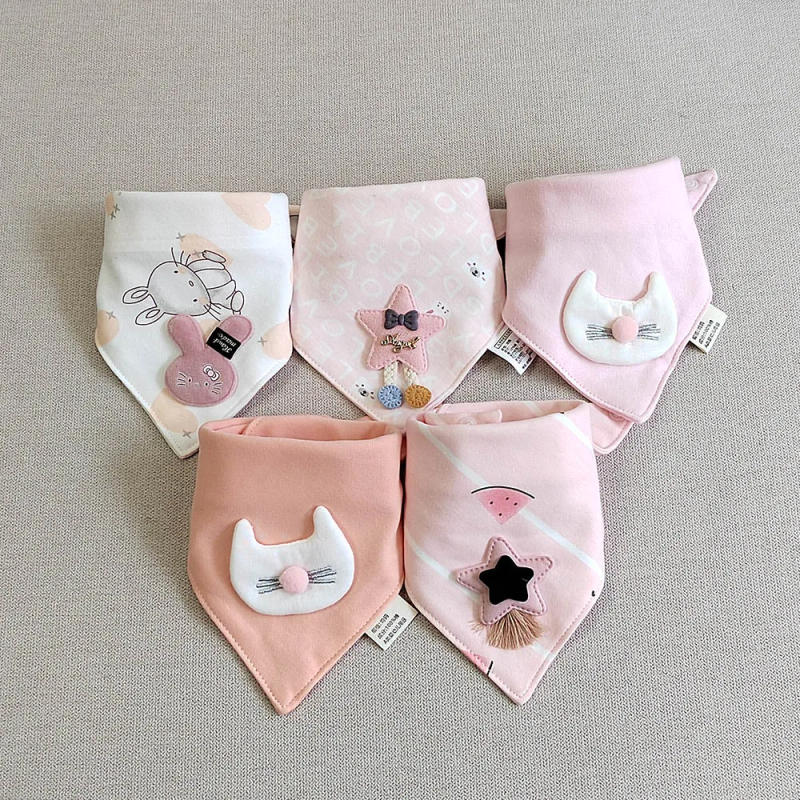 Description Picture 3 of item5Pieces/Lot Baby Girl Bib Cotton Triangle Infant Feeding Burp Cloth Teething Drool Boy Bib Newborn Accessories