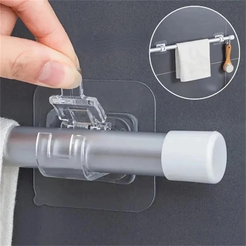 Description Picture 2 of item2PCS Retaining Clip Self Adhesive Curtain Hanging Rod Brackets Organized Pole Holders Bathroom Towel Bar Hook Support Clamps