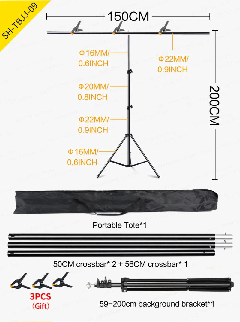 Description Picture 3 of itemPhotography Photo Studio T-Shape Backdrop Background Stand Frame Support System Kit For Video Chroma Key Green Screen With Stand