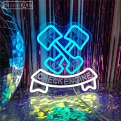 Check Engine Neon Signs for Wall Decor, LED Neon Garage Sign Light, 3D Engrave for Auto Room Repair Shop Workshop Party Decor