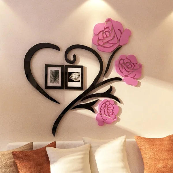 Description Picture 5 of item3D Heart Shaped Rose Acrylic Mirror Wall For Living Room Sofa TV Wall Bedroom Photo Frame Decoration Self-Adhesive DIY Art Decal