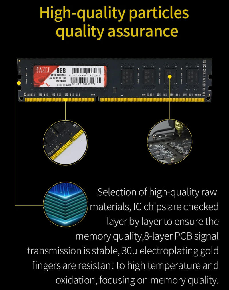 Description Picture 2 of itemJAZER Memoria Rams DDR3 1600MHz New Dimm Desktop Memory Compatible AMD And Intel