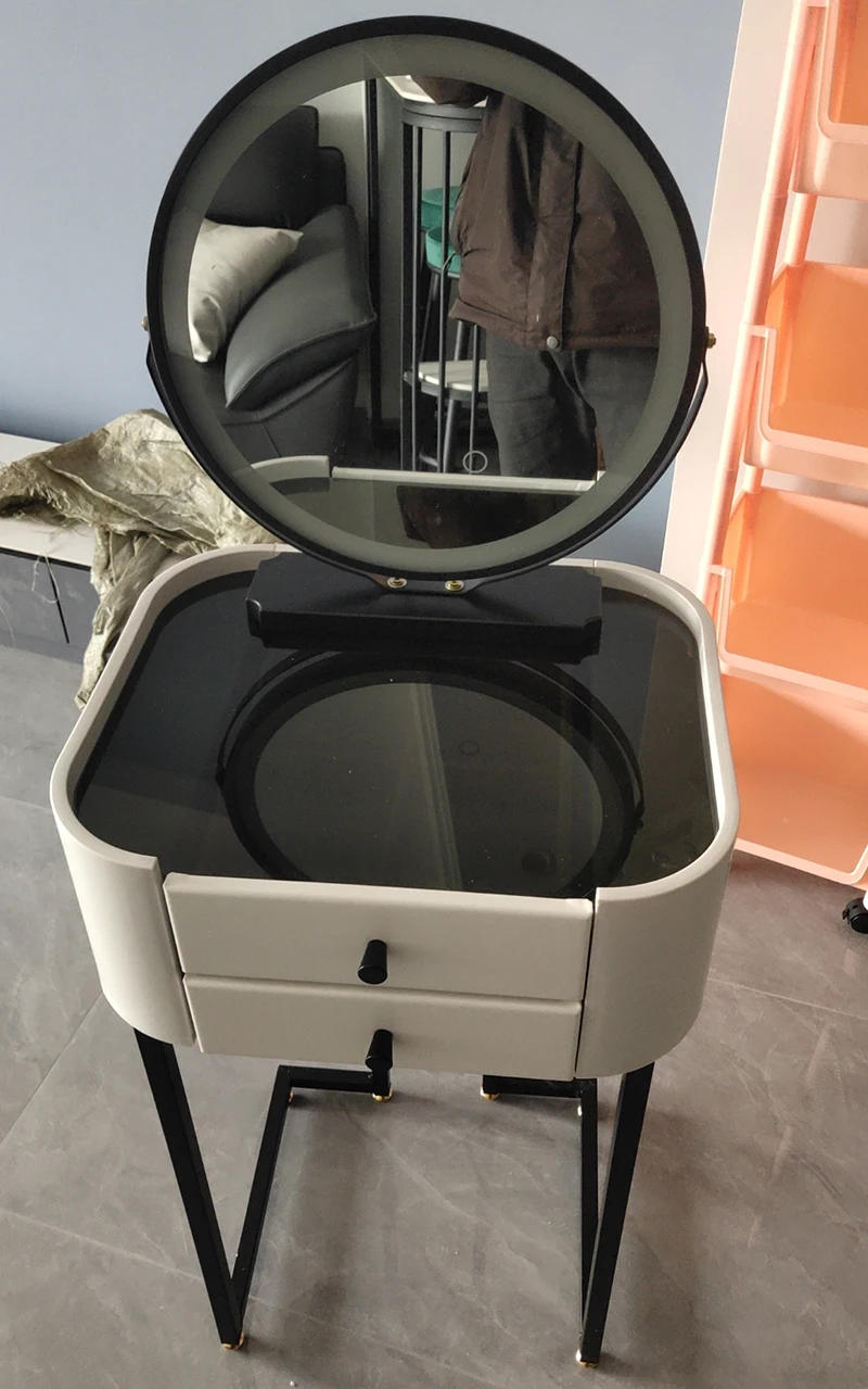 Description Picture 5 of itemModern Manmade Board Vanity Tables for Home Furniture Dressing Table with Mirror and Stool Bedroom Upscale Ins Glass Vanity Desk