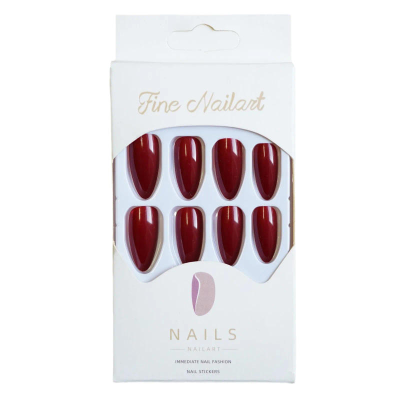 Description Picture 5 of item24pcs Almond Wine Red False Nails Classic Vintage Nail Stickers Fake Nails Press On Nail Tips Finished Long Artificial Nails