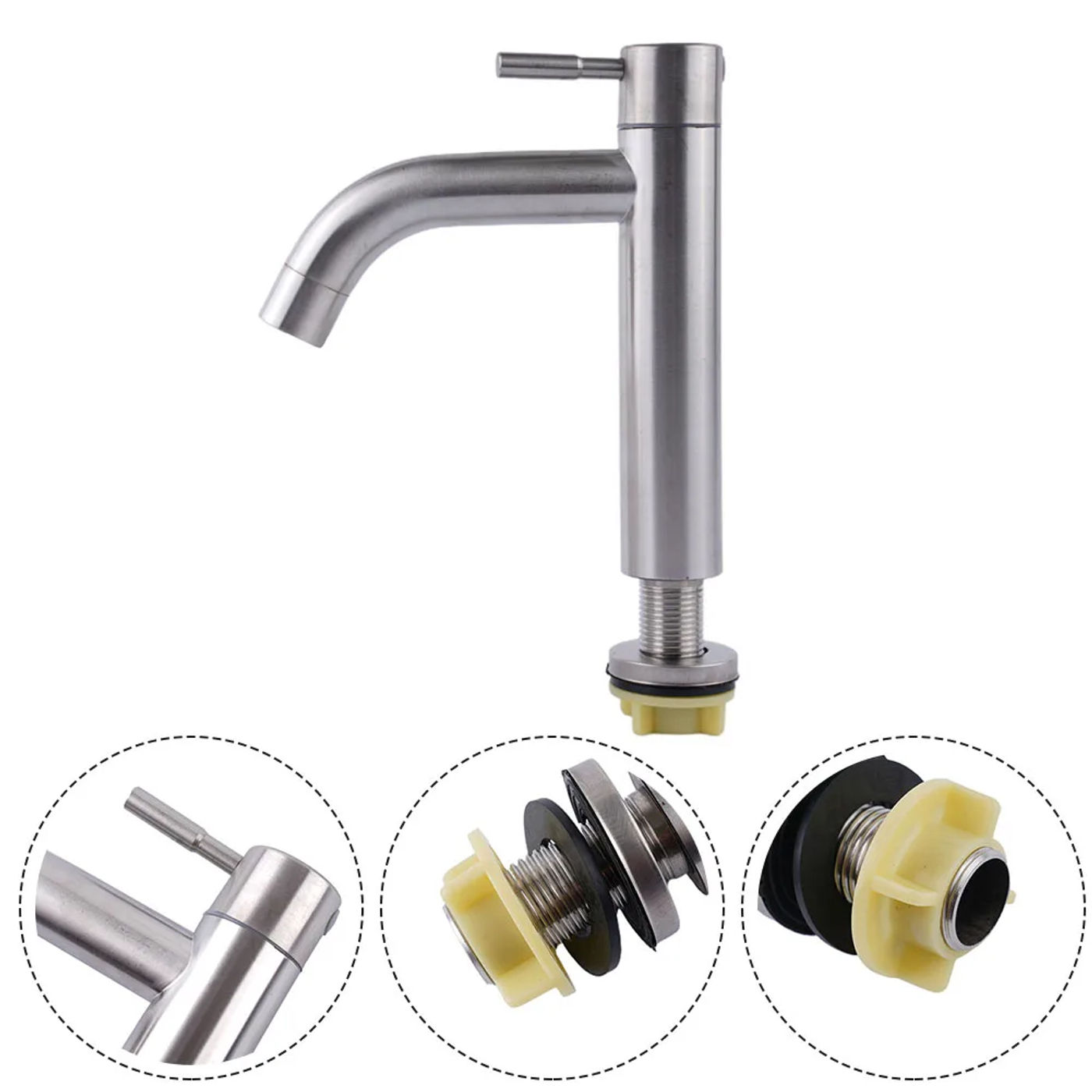 Description Picture 6 of itemBathroom Sink Faucet Stainless Steel Silver Single Cold Counter Basin Tap Kitchen Sink Faucet Replacement Bathroom Accessories