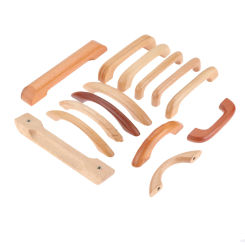 1pc Wood Handle Pull with screws 64mm/96mm/128mm Kitchen Cabinet Cupboard Door Drawer Knob Furniture Hardware Red/Nature color