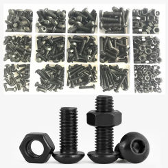 431pcs Hexagon Nut and Round Black 10.9 Grade Hex Screws Hexagon Screw Cap Socket Button Head Allen Furniture Bolt M3 M4 M5  Kit