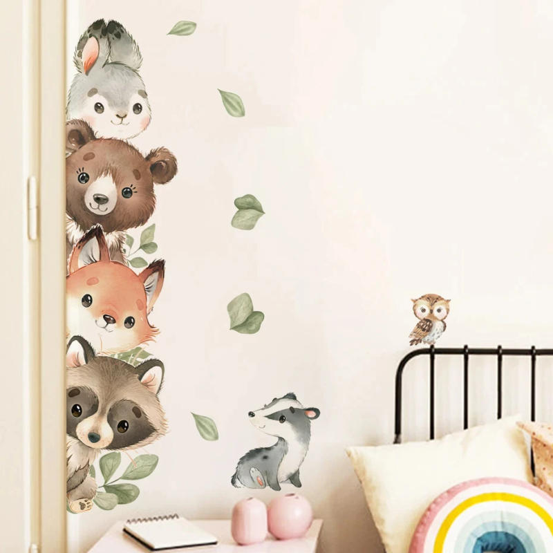 Description Picture 3 of itemWatercolor Cartoon Forest Animals Bear Rabbit Door Stickers Wall Stickers for Kids Room Bedroom Home Decoration Wall Decor