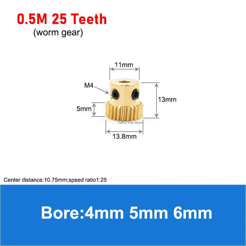 Description Picture 3 of item1Pcs 0.5M 20T-60T Brass Worm Gear Wheel Stainless Steel Worm Rod 0.5 Modulus 20 Teeth-60 Teeth Worm Gear Bore 4/5/6mm