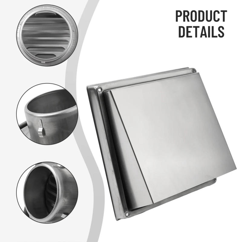 Description Picture 2 of itemPart Air Vent Cover 304 Stainless Steel Air Vent Extract Toilet Valve Grille Wall Ducting Cover Kitchen Silver