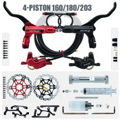 ZOOM HB-876E 4-piston Disc Hydraulic Brake Electric Scooter Folding 203 Mountain Bike Power Off Black Red 160 E-bike Bicycle 180