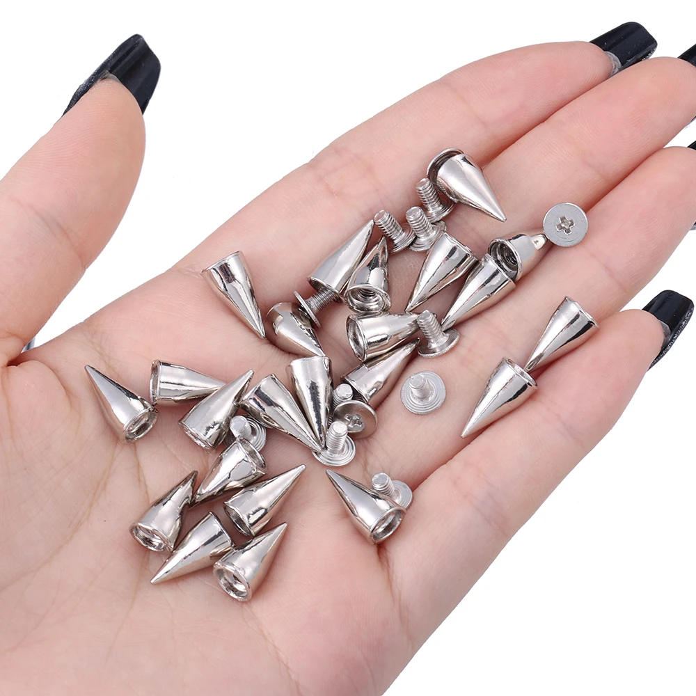 Description Picture 5 of item10-50pcs Punk Rivets Metal Cone Studs And Spikes Silver Warhead DIY Punk Garment Crafts Tools Clothes Shoes Leather Accessories