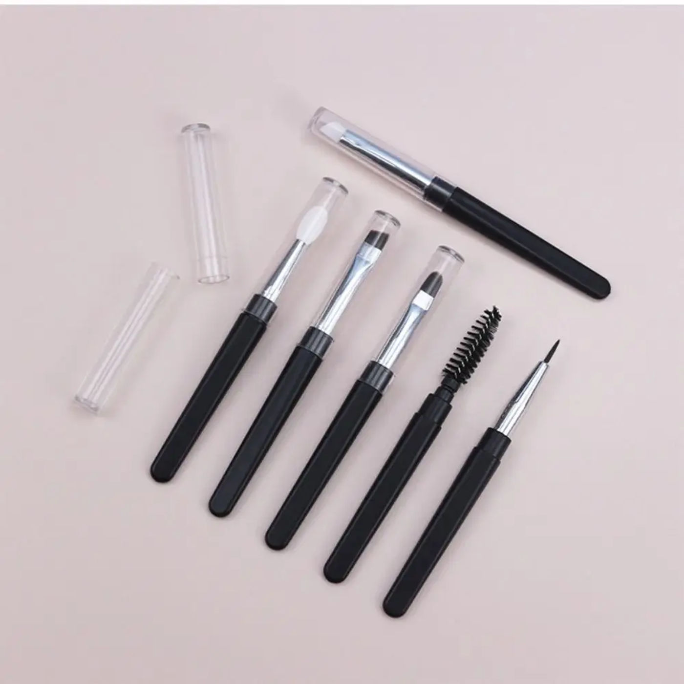 Description Picture 2 of itemTransparent Portable Spiral Tower Shape with Dust Cover Lip Brush Eyebrows Eyelashes Brush Eyeliner Brush Makeup Tool