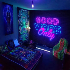 1pc Fluorescent inspirational quotes tapestry, UV black light tapestry, living room and bedroom decorative tapestry