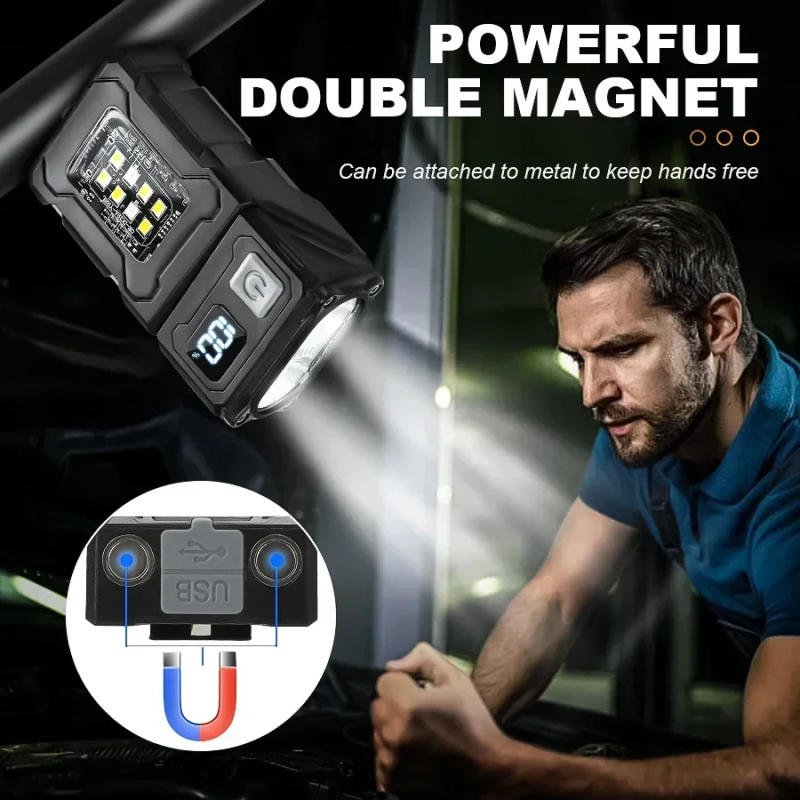 Description Picture 6 of itemBALDR MINI LED Keychain Flashlight USB Rechargeable Portable Tail Magnet Torch 180° Rotatable COB Side Emergency Camping Lantern