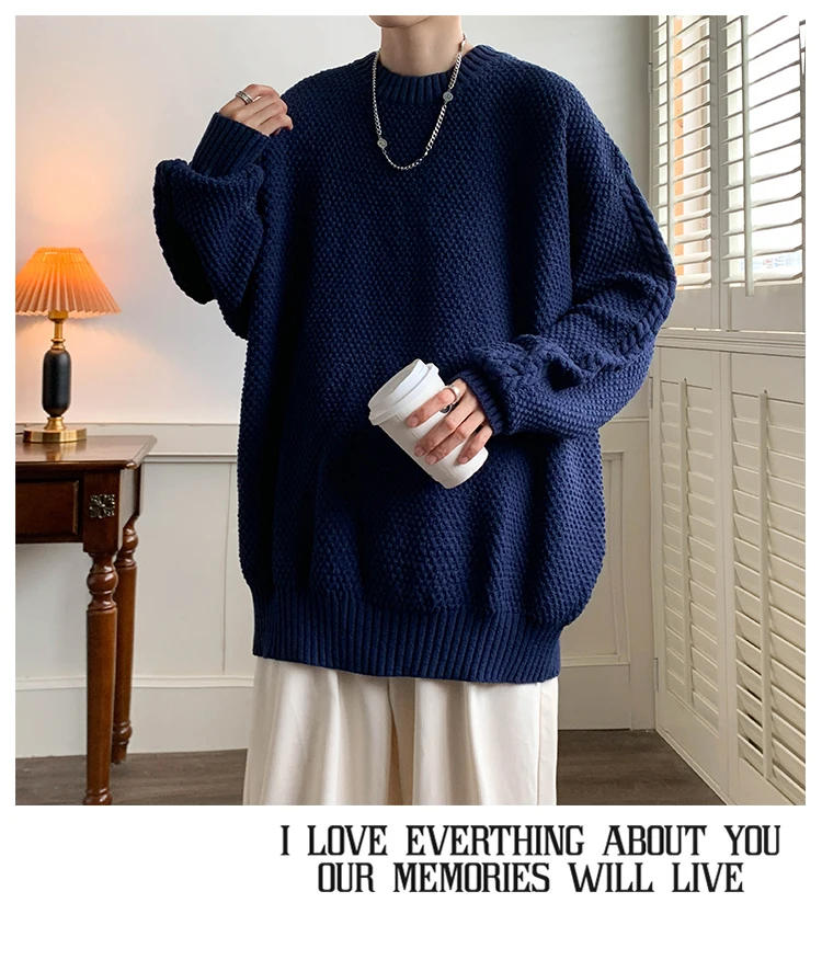 Description Picture 6 of item2024 Men's Autumn Winter Retro Long Sleeve Sweater Tops Male Oversize Loose Knitted Tops Men Solid Color Casual Pullovers S249