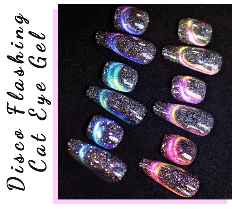 Description Picture 6 of itemBOZLIN 7.5ml Double Light Reflective Magnetic Gel Sparkling Rainbow Soak Off Semi Permanent Nail Art Disco Flashing Cat Eye Gel