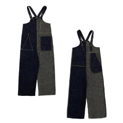 2024 Vintage Color Block Loose Fit Geometric Unisex Pocket Suspenders Wide Leg Jeans