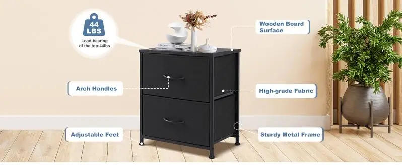 Description Picture 4 of itemNightstand with 2 Fabric Drawers, Small Dresser, Side Table, End Table, Bedside Table, Night Stands, Small Nightstand
