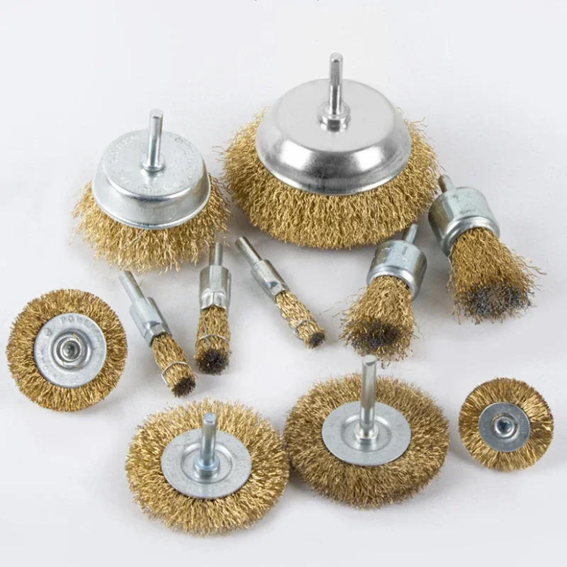 Description Picture 2 of item50-100mm Steel Wire Brush Brass Plated Wheels Brushes Drill Rotary Tools Metal Rust Removal Industrial Polishing Brush
