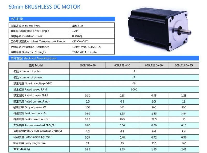 Description Picture 4 of itemBLDC 60mm Brushless DC Motor 24V 48V 200W 3000rpm