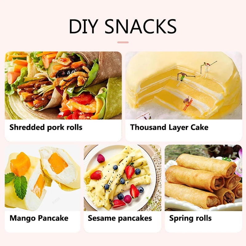 Description Picture 6 of itemAutomatic Pancake Making Machine Instant Heating DIY Snack Burrito Baking Pan Crepe Maker Spring Roll Flapjacks Lasagna Skille