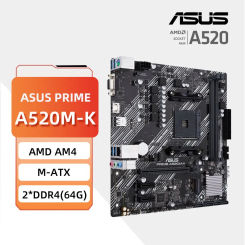 Asus PRIME A520M-K Socket AM4 Motherboard DDR4 64GB PCI-E 3.0 M.2 Desktop D-Sub, SATA 6 Gbps, USB 3.2 Gen 1 Type-A
