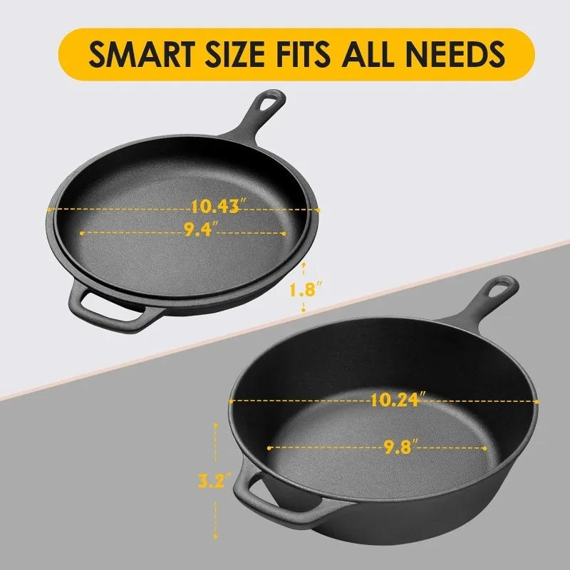 Description Picture 4 of itemCast Iron Dutch Oven Pot with Skillet Lid Cooking Pan, Cast Iron Skillet Cookware Pan Set with Dual Handles Indoor Outdoor