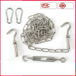 Stainless Steel 304 Dog Lead Leash Pet Drag Long Link Chain Binding Clothesline with Snap Hooks and Expansions and Turnbuckle