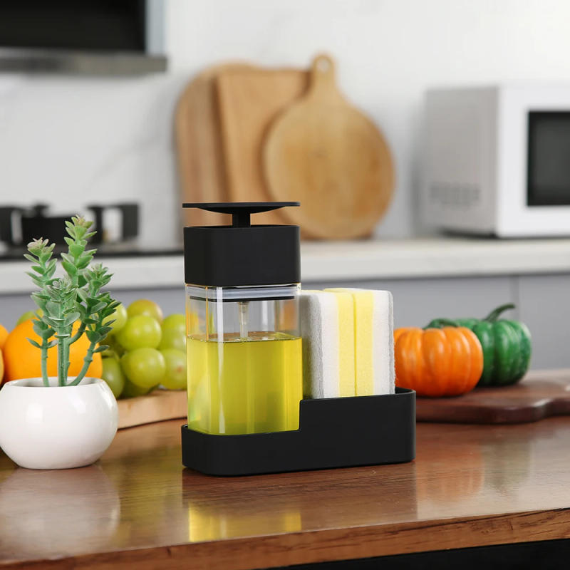 Description Picture 2 of itemDish Soap Dispenser Set with Sponge Holder for Kitchen Sink 15oz Clear Bottle with Black Rust Proof Pump Dish Liquid Dispenser