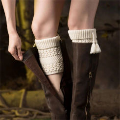 Women Winter Ankle Leg Warmers Tassel Crochet Knitted Boot Cuffs Toppers Socks