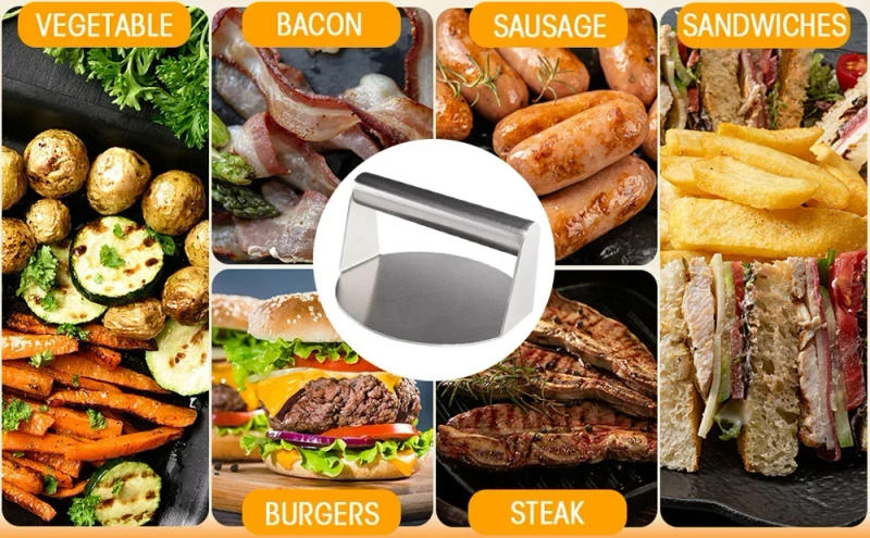 Description Picture 4 of itemFood Graded Smash Hamburger Presser 304 Stainless Steel Hamburger Patties Meat Masher Circular Meat Press Mold Burger Press