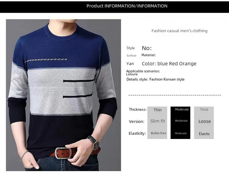 Description Picture 2 of itemAutumn Round Neck Pullover Sweater Men's Knit Base Layer Top Long Sleeve Casual Wear