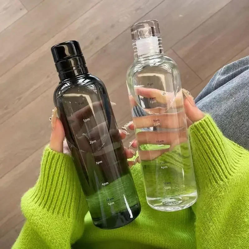 Description Picture 5 of item500/750ml Transparent Plastic Water Bottle Time Marker Creative Large Capacity Leakproof Milk Cup Drinkware Kid School Gym Sport