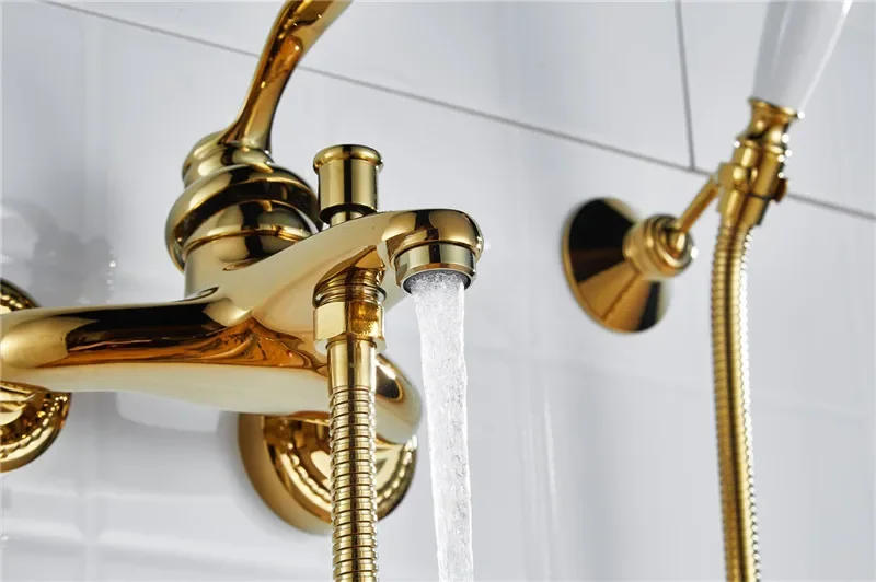 Description Picture 6 of itemGold Bathtub Shower Faucet Set Wall Mounted Antique Bath Bathroom Cold and Hot Bath and Mixer Taps Brass