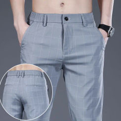 2024  New Summer Retro Elegant Fashion Loose Casual Men's Wear Irregular Plaid Button Zipper Polyesteroversized Y2K Chicpants