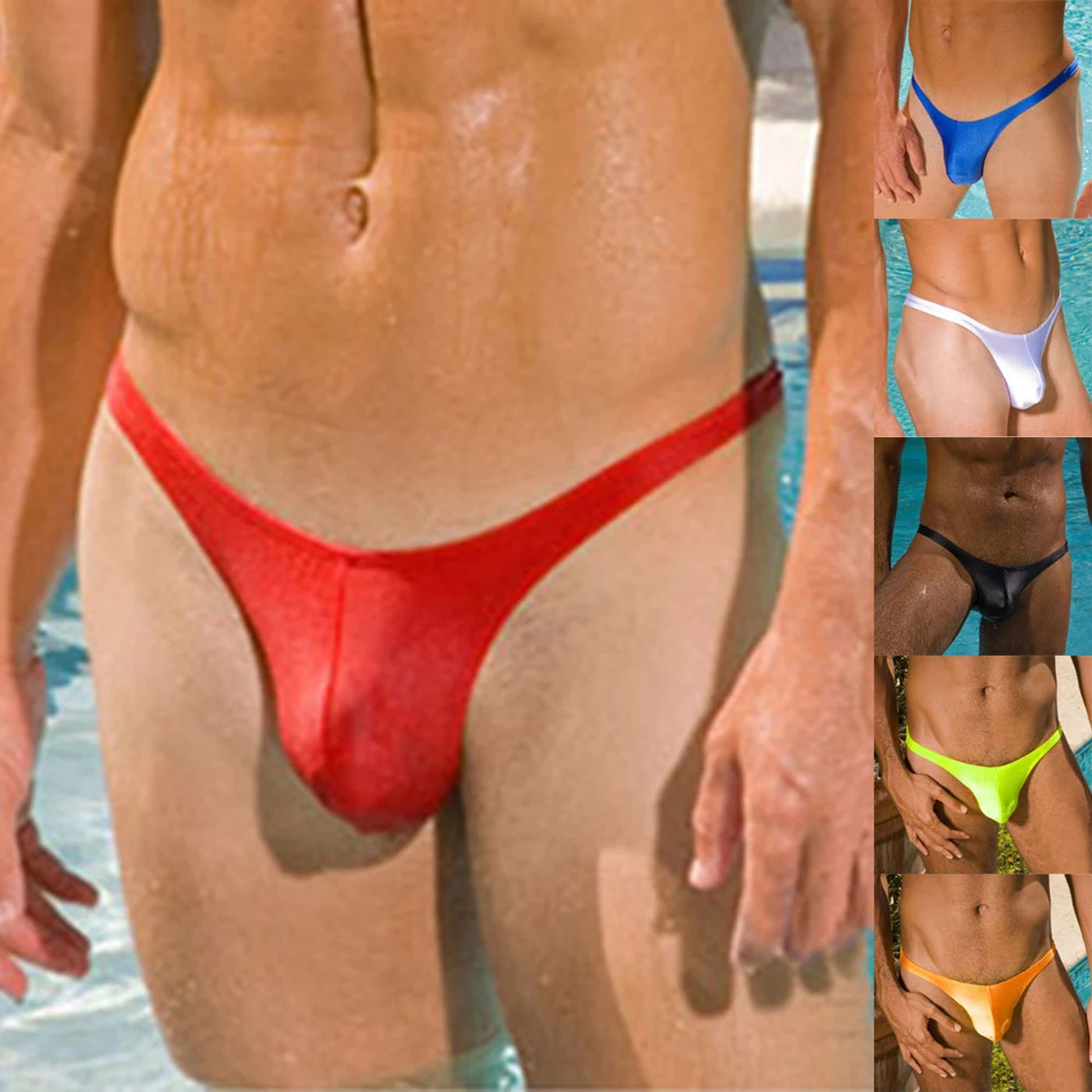 Description Picture 2 of item1pc Men's Sexy Swim Shorts Elastic Swim Briefs U-Convex Pouch Bikini G-Strings Low Waist Male Panties Swimwear