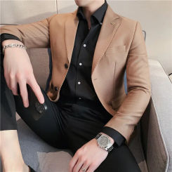 High-end Feel Luxury Shiny Suit Jacket For Men Solid Colors Slimming Business Casual Western-style Top For Spring Autumn