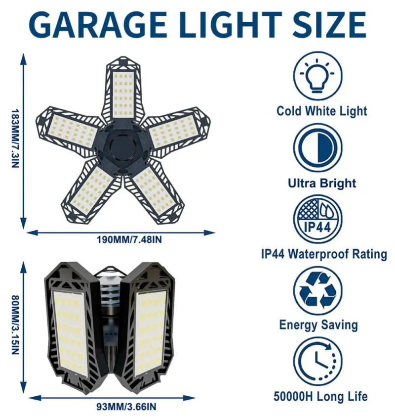 Description Picture 6 of itemDeformable 5000 Lumen Bulb With 5 Adjustable Panels Led Garage Lights Home Fan Blade Bulb Durable Ceiling Shop Work Lamp E26/e27