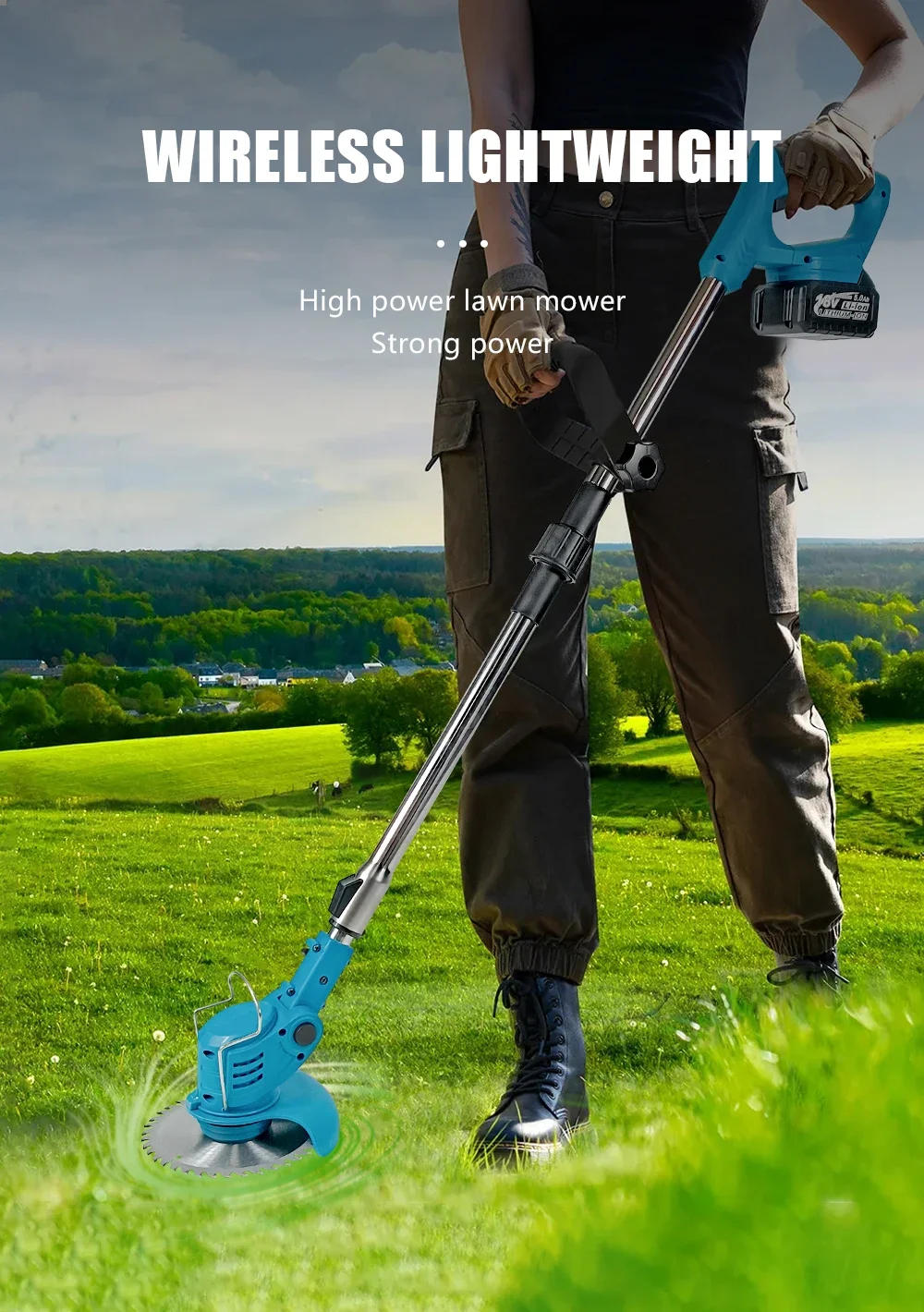 Description Picture 2 of itemKamolee Electric Lawn Mower Cordless Grass Trimmer Length Adjustable Cutter Household Garden Tools For Makita 18V Battery