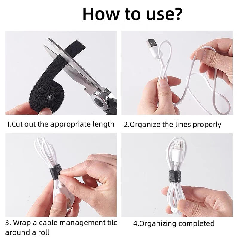 Description Picture 6 of item1-100 Roll Reusable Fastening Tape Cable Ties Multi-Purpose Cord Organizer Computer  TV Wire Storage Data Cable Management Tie