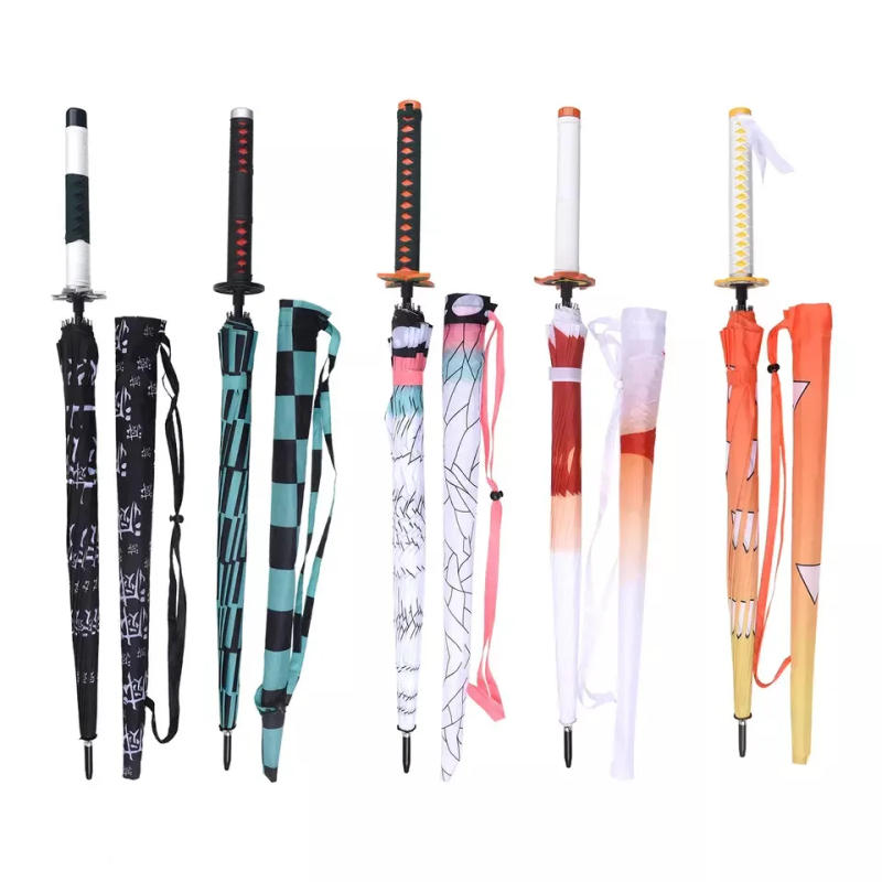Description Picture 4 of itemAnime Demon Slayer Katana Umbrella Sunshade Long Handle Parasol Umbrellas Kimetsu No Yaiba Tanjirou Windproof Sword Rain Gear