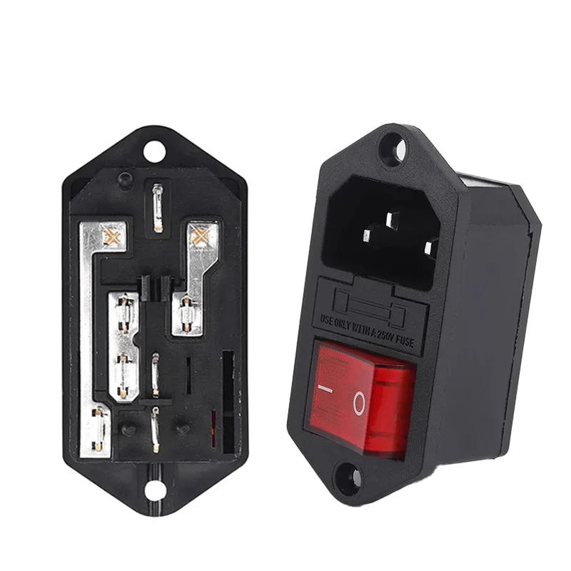 Description Picture 4 of item5/20PCS AC-01B-1 Red 10A250VAC 3 Terminal Power Socket  LZ-14-F19 With 10A Fuse Switch Wlre  AC Power Cord Inlet Plug Socket