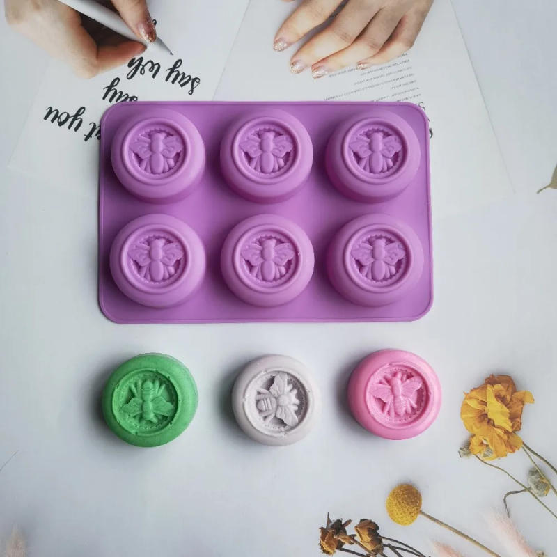 Description Picture 3 of item6 Holes Round Bees Pattern Silicone Soap Molds DIY Handmade Aromath Soaps Scented Candle Chocolate Mousse Making Mould