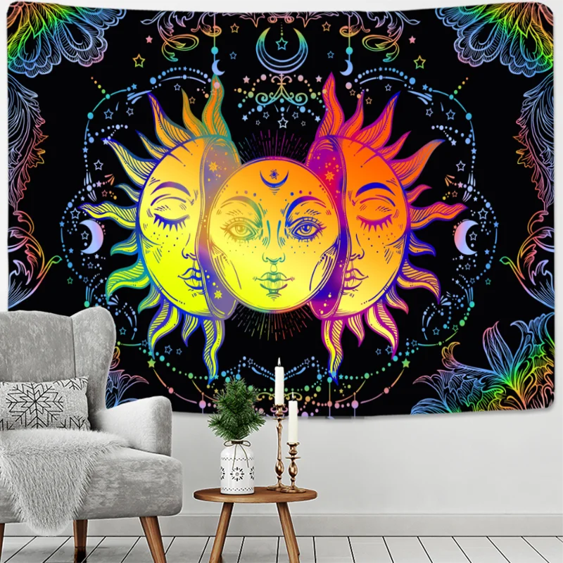 Description Picture 5 of itemMandala Tapestry White Black Sun And Moon Tapestry Wall Hanging Tarot Hippie Wall Rugs Dorm Decor Blanket