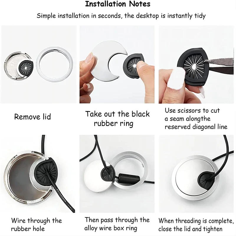 Description Picture 6 of item4 Sizes 50/53/60/80mm Zinc Alloy Desk Wire Hole Cover Computer Tidy Grommet Table Cable Outlet Port Surface Line Box Hardware