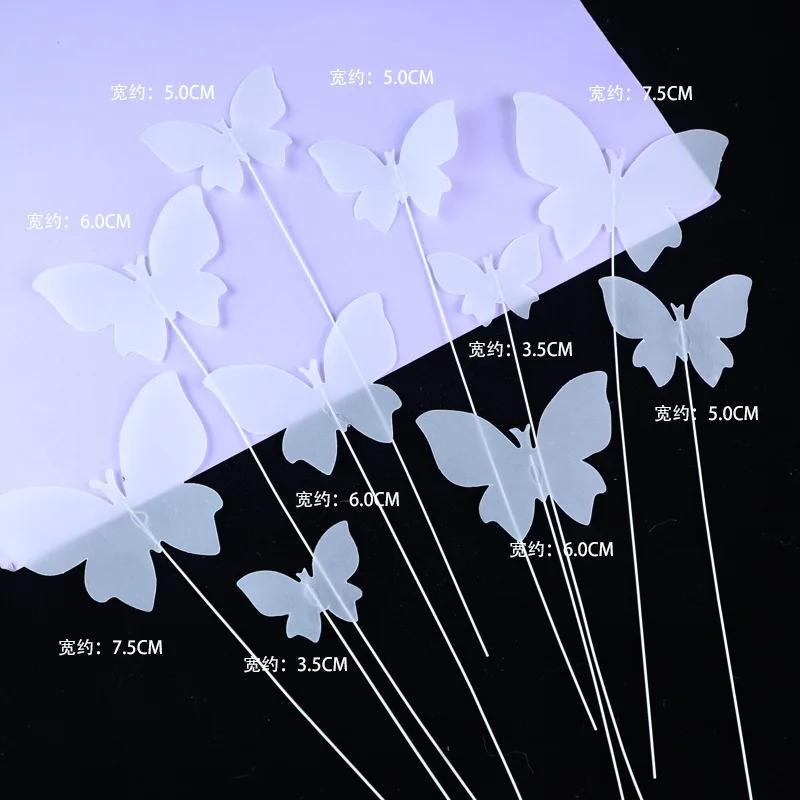 Description Picture 2 of item10/20pcs White Butterfly Birthday Cake Baking Decoration Plugin Beautiful Cake Princess Rice Paper Wafer Paper Cake Dessert Tool