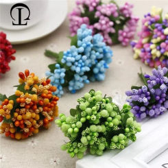 12Pcs Artificial Flowers Mini Berry Bud Flower Bouquet with Leaves Bud Christmas Fruit Berry Flower for Party Wedding DIY Decor