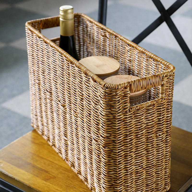 Description Picture 6 of itemRattan-Like Magazine Basket Containers Multifunctional Rectangle with Handles Basket Storage for Magazine Newspaper Cabinets